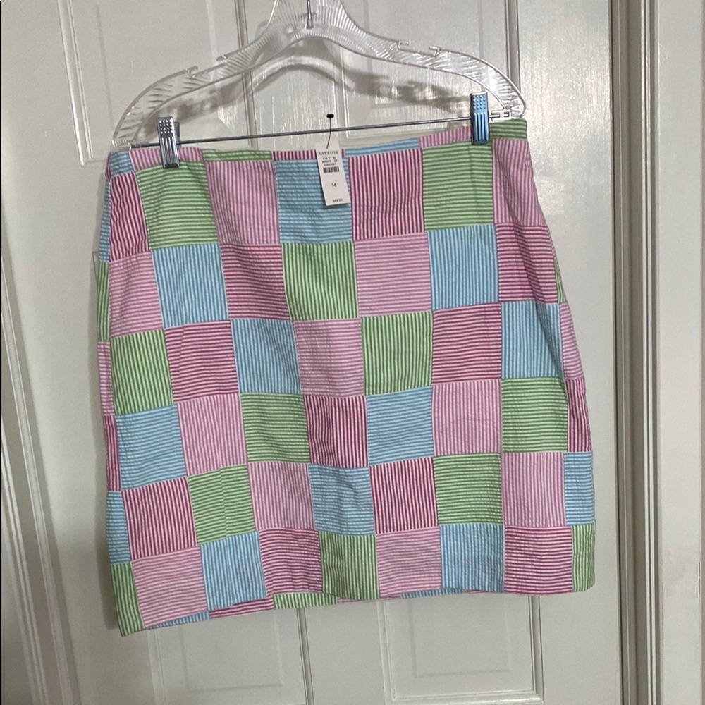Talbots Seersucker Preppy Colorful Patchwork Women's Skirt NWT Size 14